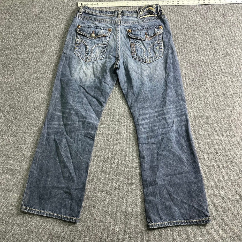 Machine Jeans Mens Size 34x30 Blue Relaxed Bootcut Distressed Flap Pocket Denim - Picture 7 of 8
